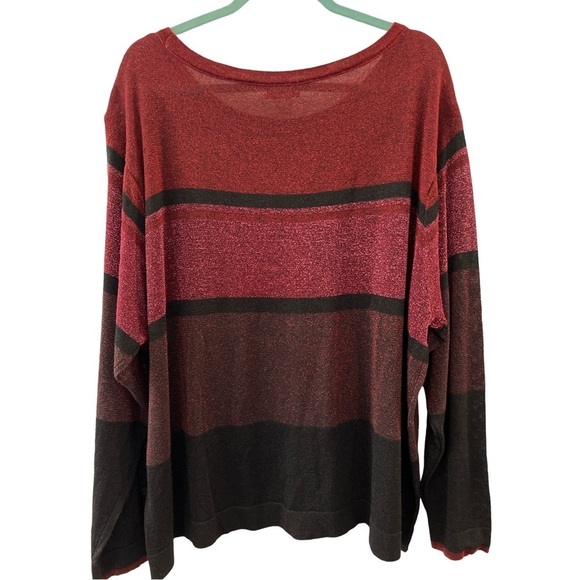 VENUS • Red & Black Crewneck Color Block Sparkly Glittery Striped Sweater Top - Picture 10 of 10